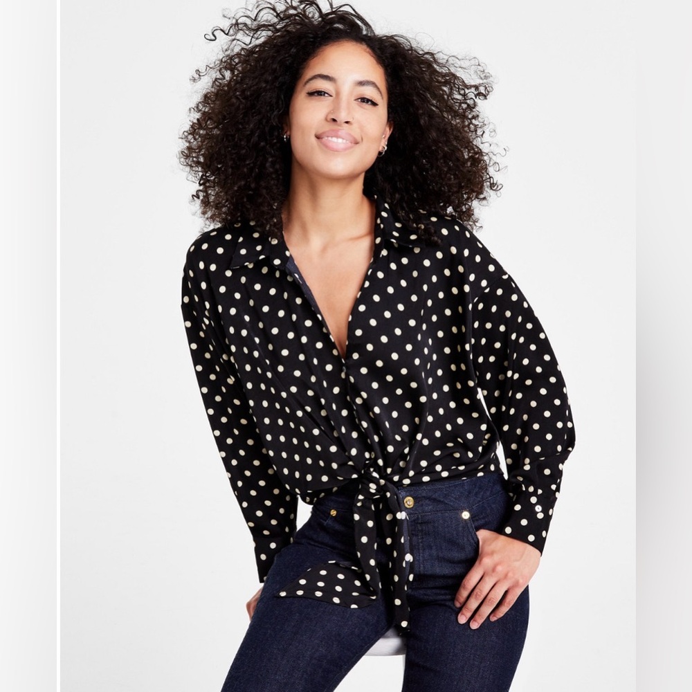 Lucy Paris Black Polka Dot Button Down Shirt NWT Size Large